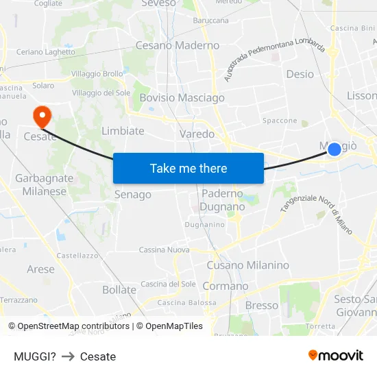 Muggiò to Cesate map