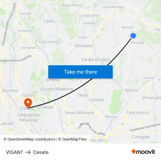 Vigano to Cesate map