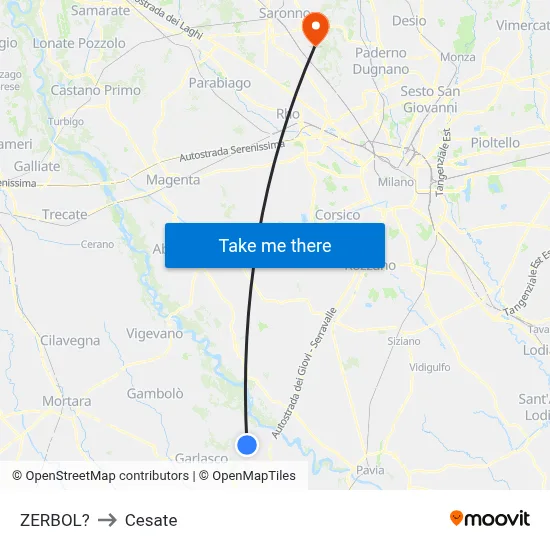 Zerbol to Cesate map
