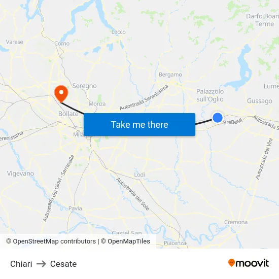 Chiari to Cesate map