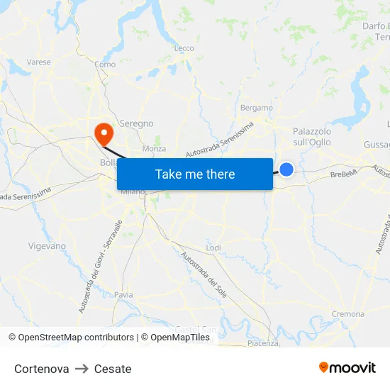 Cortenova to Cesate map