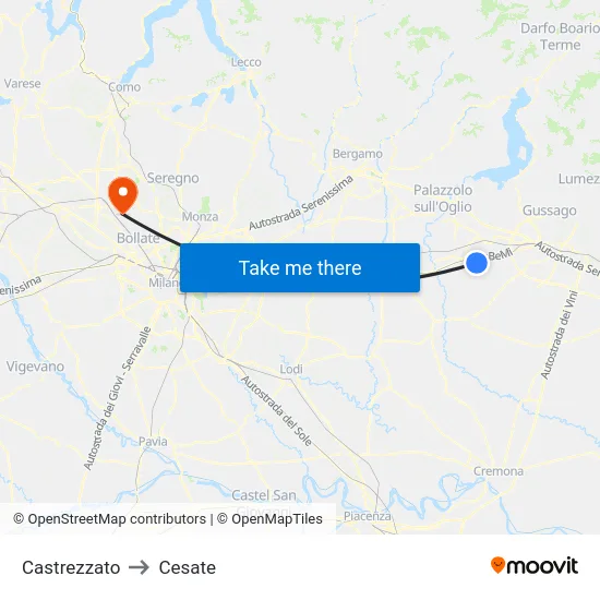 Castrezzato to Cesate map
