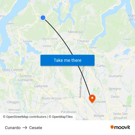 Cunardo to Cesate map