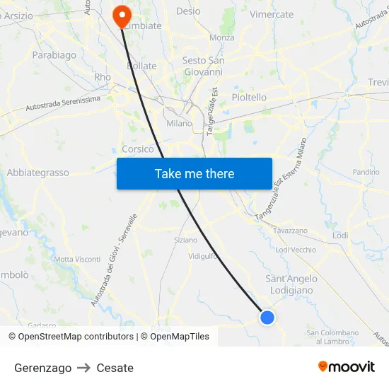 Gerenzago to Cesate map