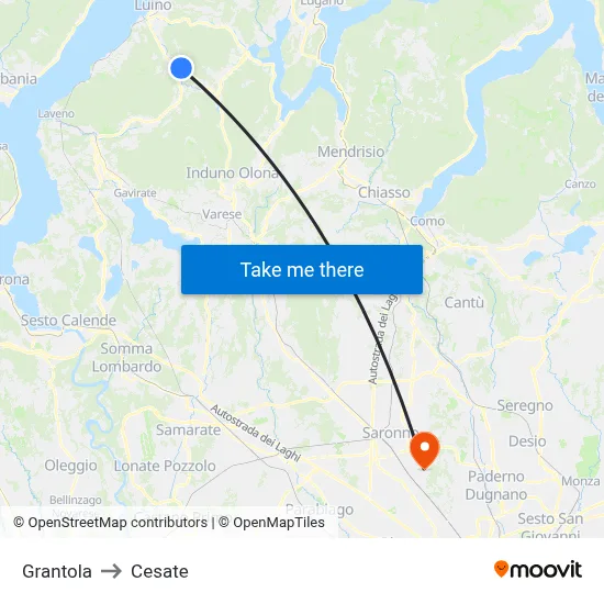 Grantola to Cesate map