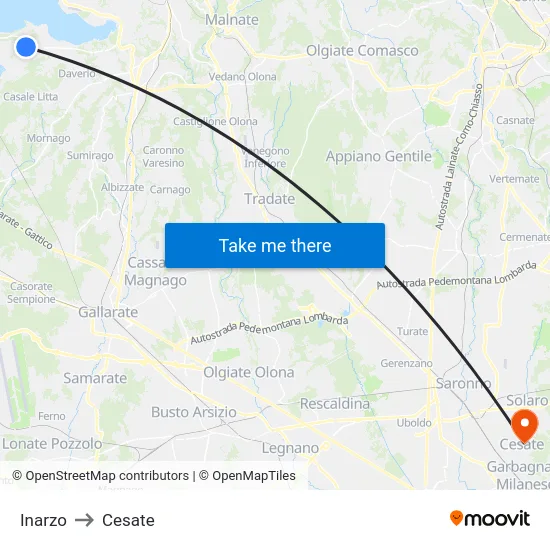 Inarzo to Cesate map
