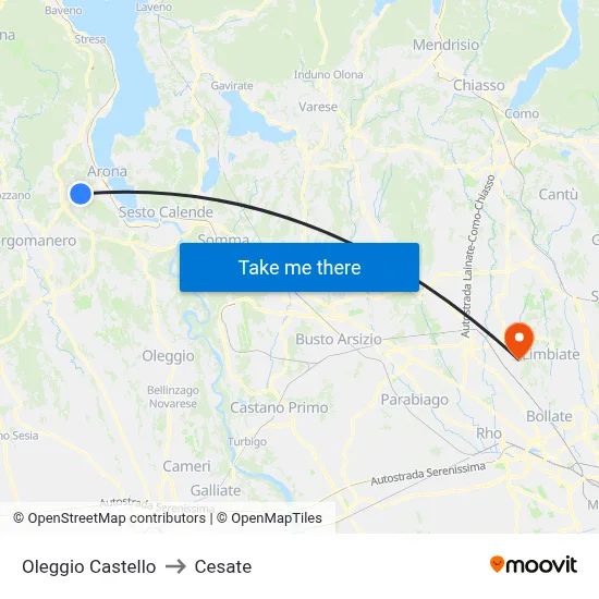 Oleggio Castello to Cesate map