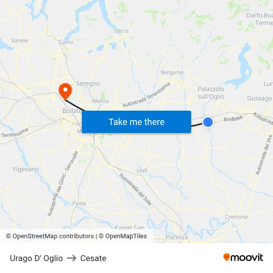 Urago D' Oglio to Cesate map