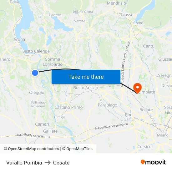 Varallo Pombia to Cesate map