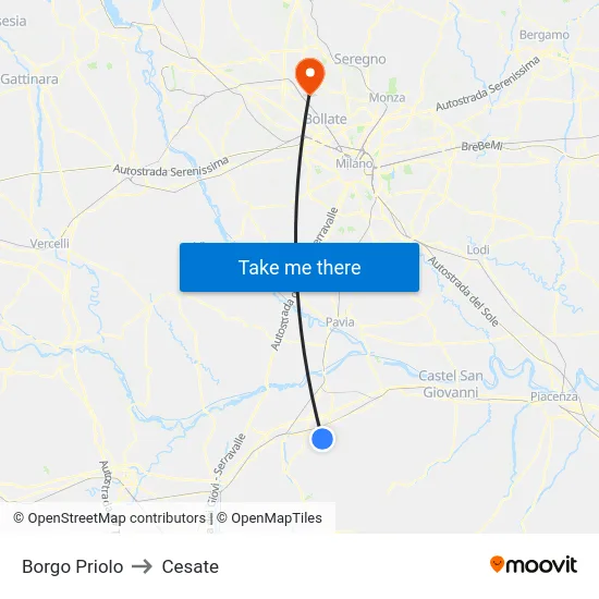Borgo Priolo to Cesate map
