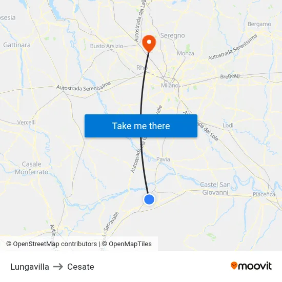 Lungavilla to Cesate map