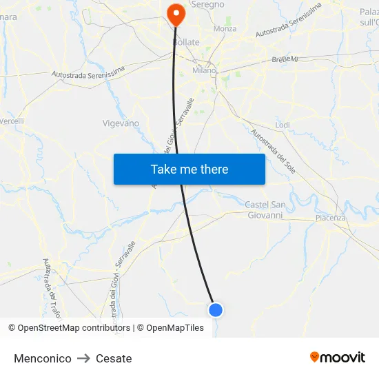 Menconico to Cesate map