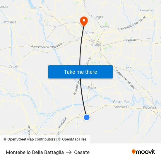 Montebello Della Battaglia to Cesate map