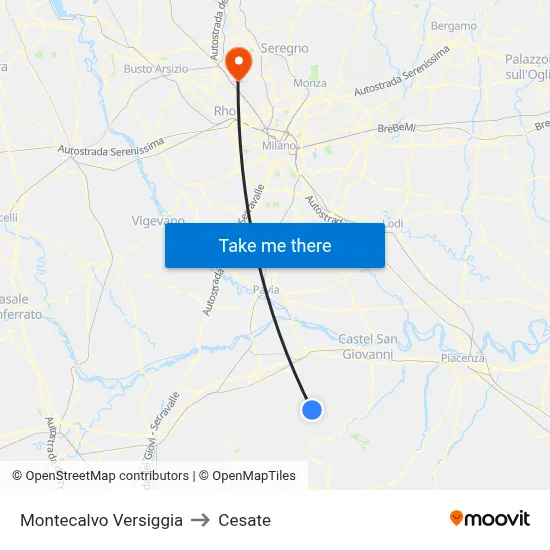 Montecalvo Versiggia to Cesate map