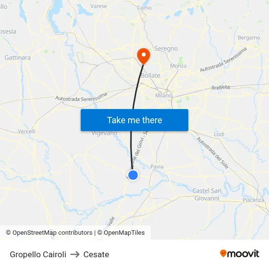 Gropello Cairoli to Cesate map