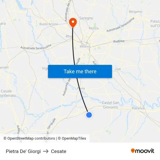 Pietra De' Giorgi to Cesate map