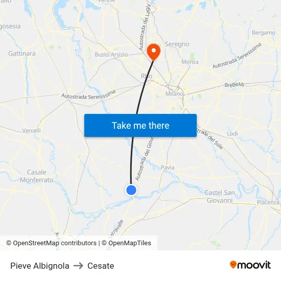 Pieve Albignola to Cesate map