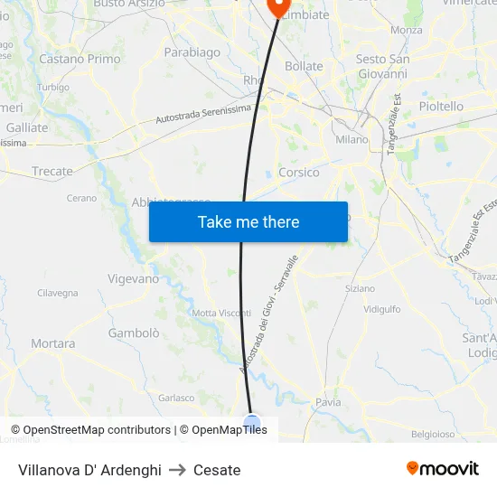 Villanova d'Ardenghi to Cesate map
