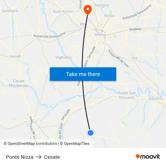 Ponte Nizza to Cesate map