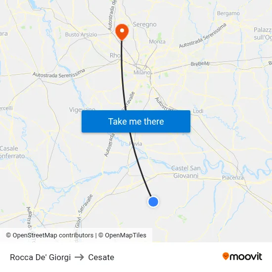 Rocca De' Giorgi to Cesate map