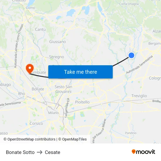 Bonate Sotto to Cesate map