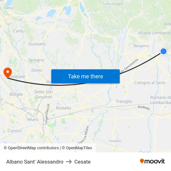 Albano Sant' Alessandro to Cesate map