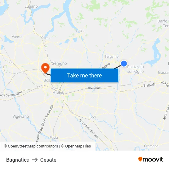Bagnatica to Cesate map