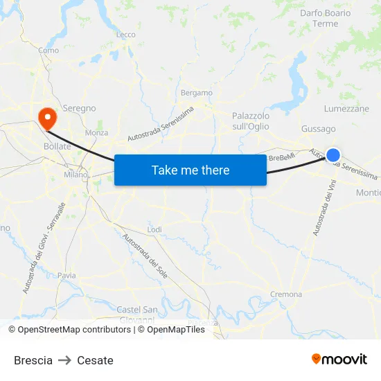 Brescia to Cesate map