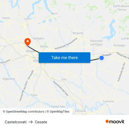 Castelcovati to Cesate map