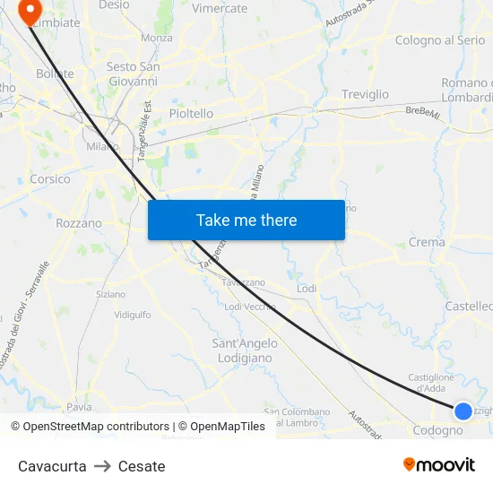 Cavacurta to Cesate map
