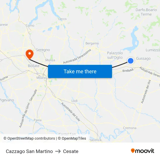 Cazzago San Martino to Cesate map