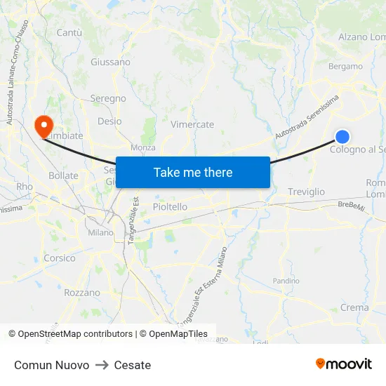 Comun Nuovo to Cesate map