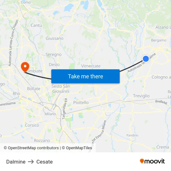 Dalmine to Cesate map
