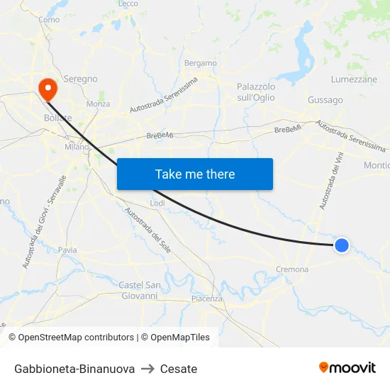Gabbioneta-Binanuova to Cesate map