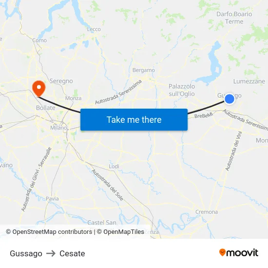 Gussago to Cesate map