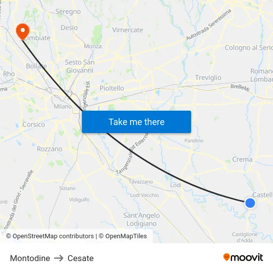 Montodine to Cesate map