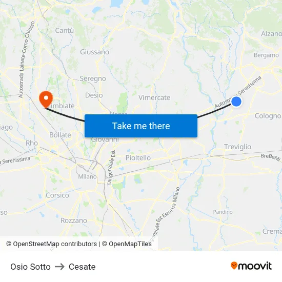 Osio Sotto to Cesate map