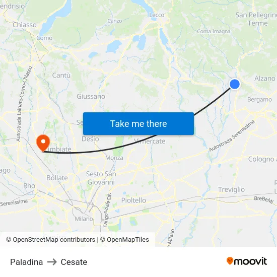 Paladina to Cesate map