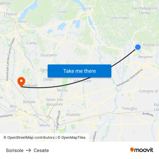 Sorisole to Cesate map