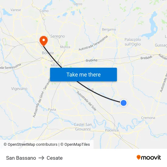 San Bassano to Cesate map