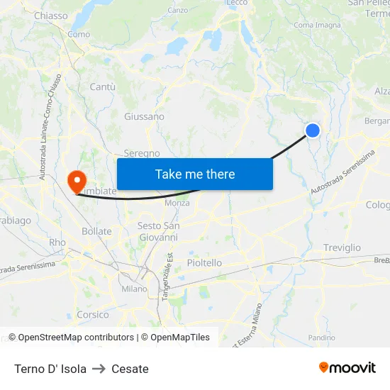 Terno D' Isola to Cesate map
