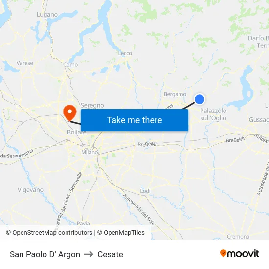 San Paolo D' Argon to Cesate map