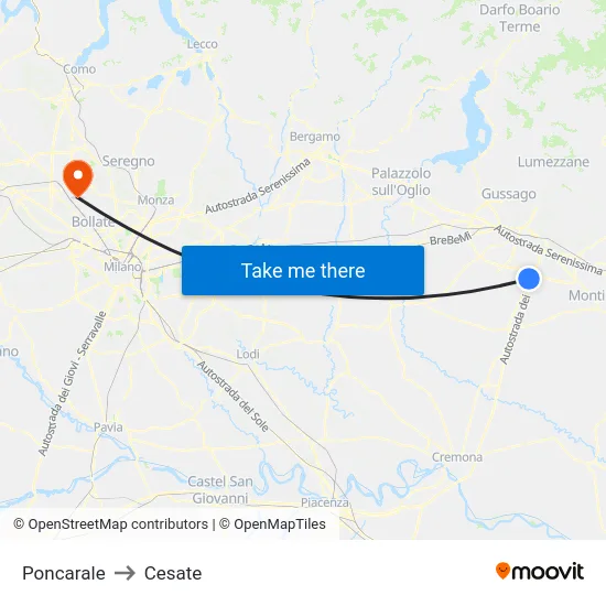 Poncarale to Cesate map