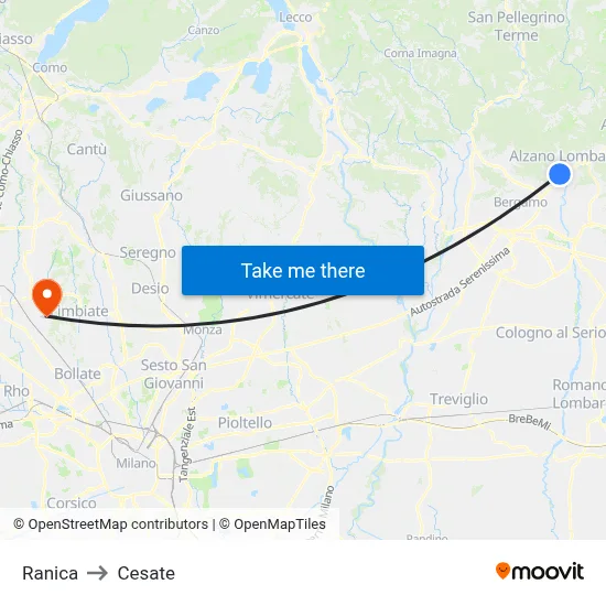 Ranica to Cesate map
