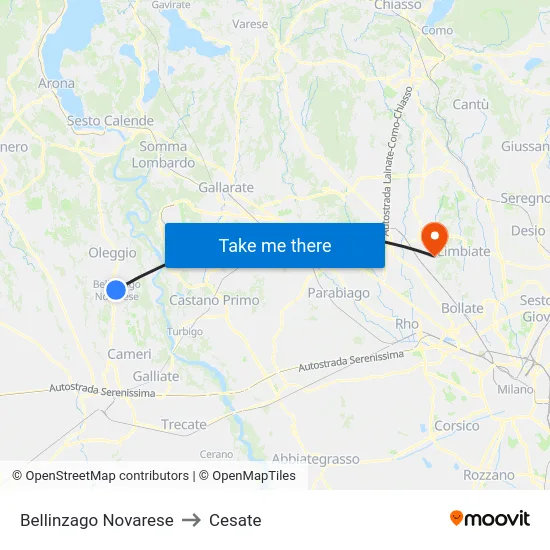 Bellinzago Novarese to Cesate map