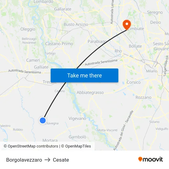Borgolavezzaro to Cesate map
