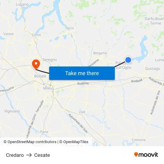 Credaro to Cesate map