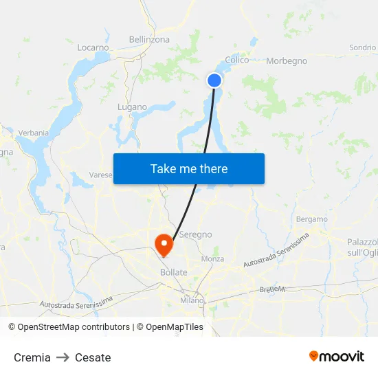 Cremia to Cesate map