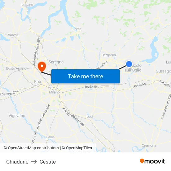 Chiuduno to Cesate map
