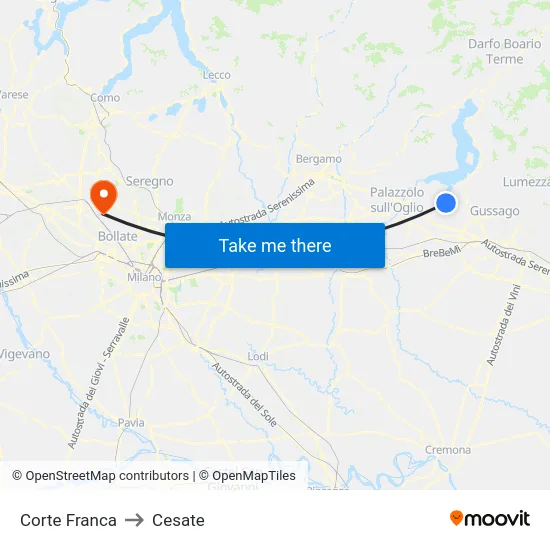 Corte Franca to Cesate map